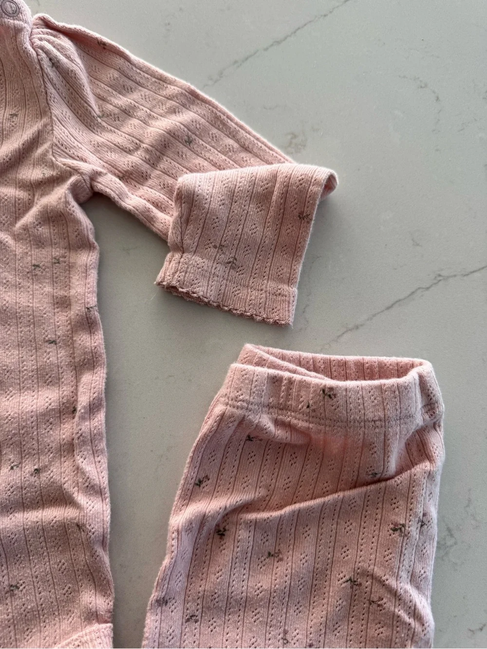 Colored Organics Pale Pink Pointelle long-sleeve One-Piece & Pants Set
